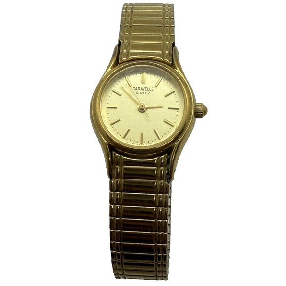 Vtg Caravelle Quartz Women's Watch Gold Tone Stainless Steel Stretch Bracelet - Picture 1 of 6